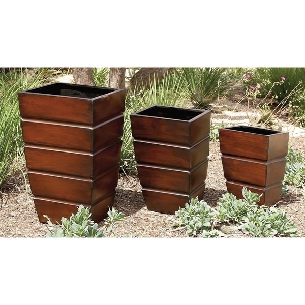 Shop Set of 3 Contemporary Tapered Square Brown Planters 