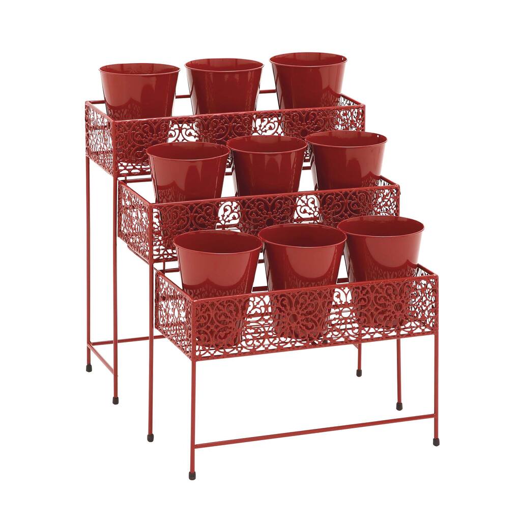 22-inch Metal 3-tier Plant Stand Red - Black