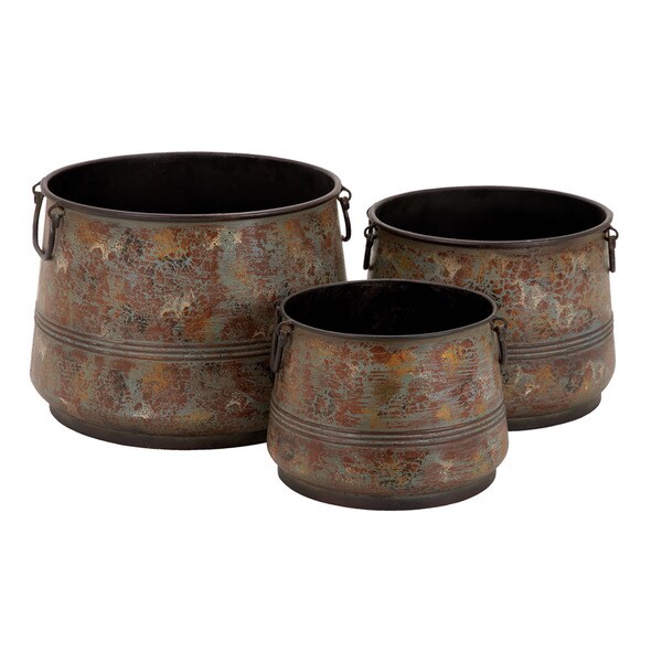 Round Bronzed Metal Planter (Set of 3) Free Shipping Today