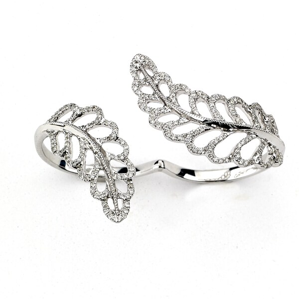 Diamonds for a Cure 18k White Gold 1/2ct TDW Diamond Double Finger Leaf Ring. Opens flyout.