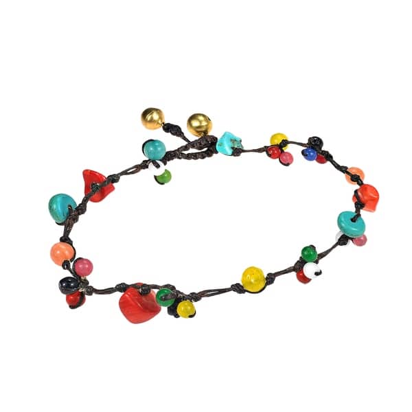 slide 1 of 10, Handmade Rainbow Treasure Multi Stone Jingle Belle Cotton Rope Anklet (Thailand)