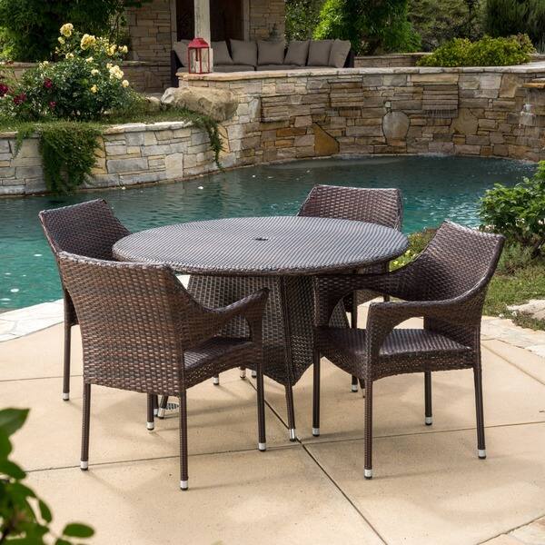 Shop Armstrong Outdoor Multi Brown 5 Piece Dining Wicker Set By