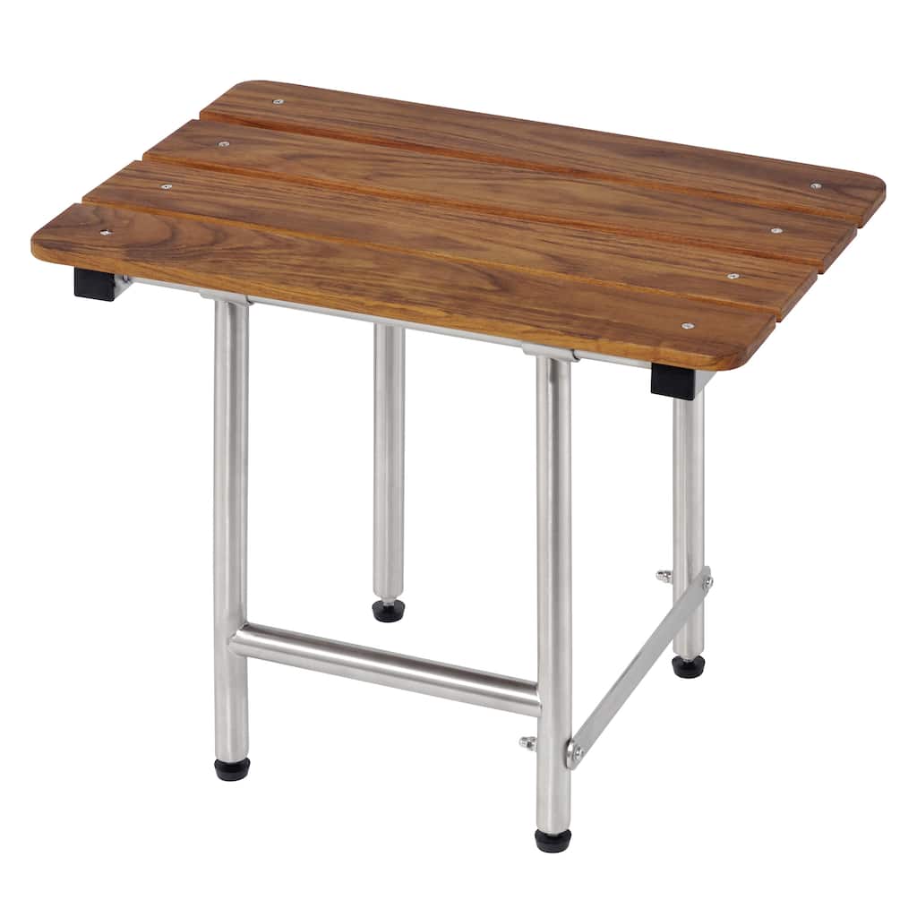 CSI Bathware 22 in W x 16 in D Rectangle Teak Slat Folding Shower Seat with Swing Down Legs