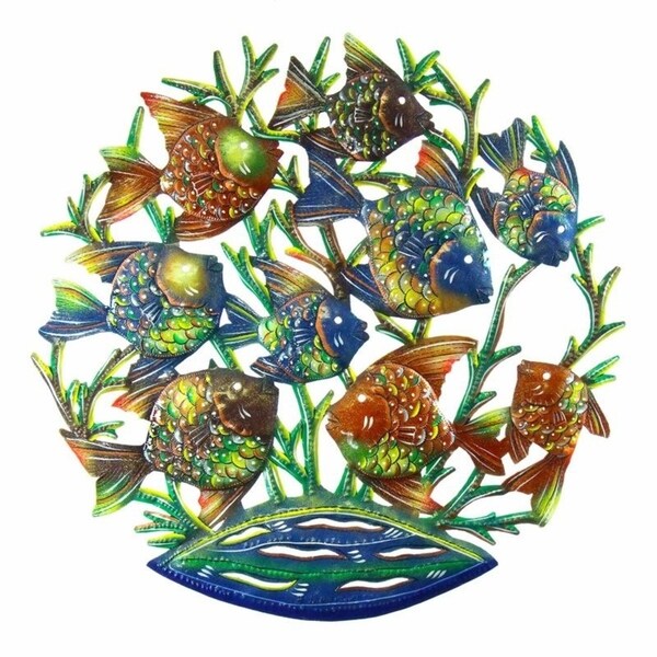 Handmade 24-inch Painted School of Fish Metal Wall Art (Haiti)