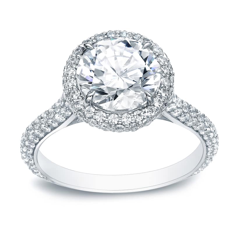 Auriya 18k Gold 3ctw Pave Halo Diamond Engagement Ring