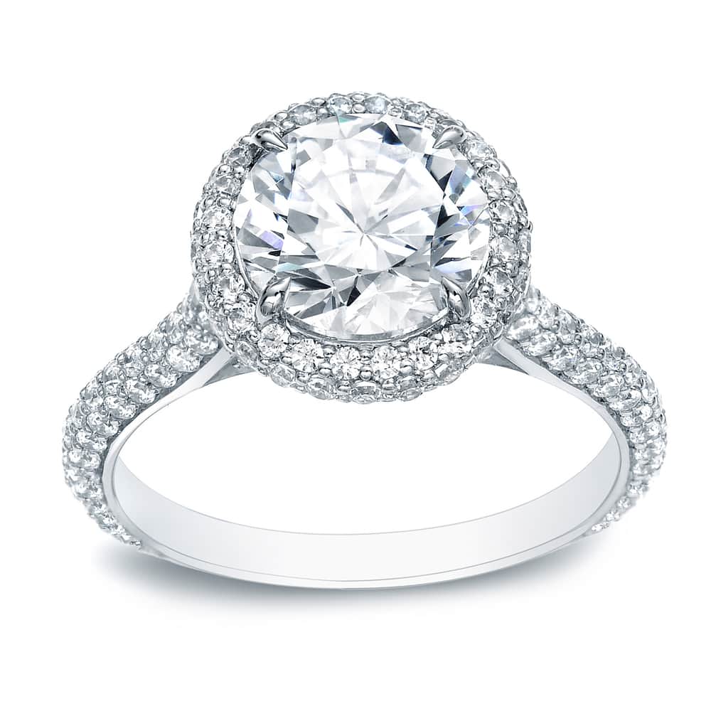 Auriya 18k Gold 3ctw Pave Halo Diamond Engagement Ring