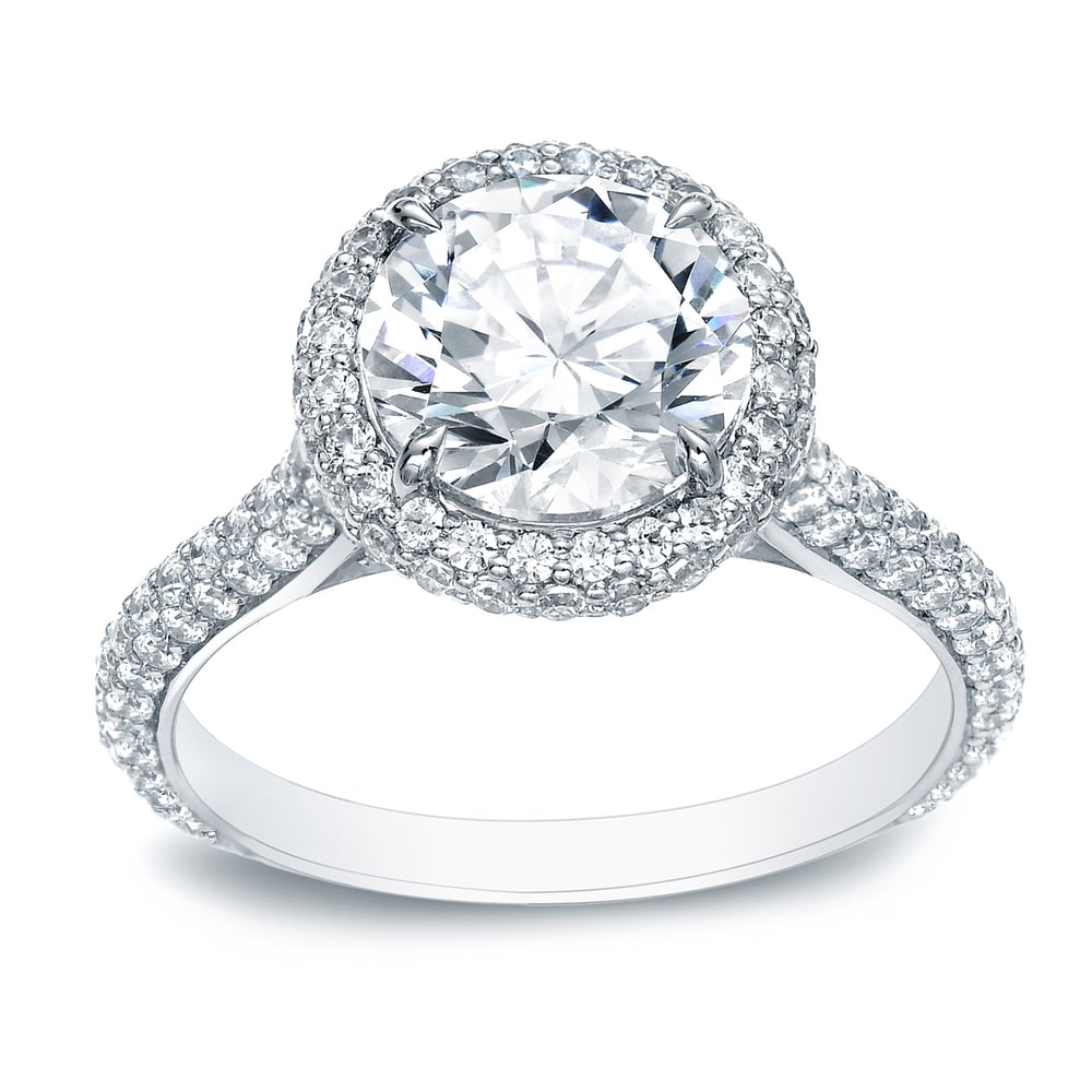 Auriya 18k Gold 3ctw Pave Halo Diamond Engagement Ring