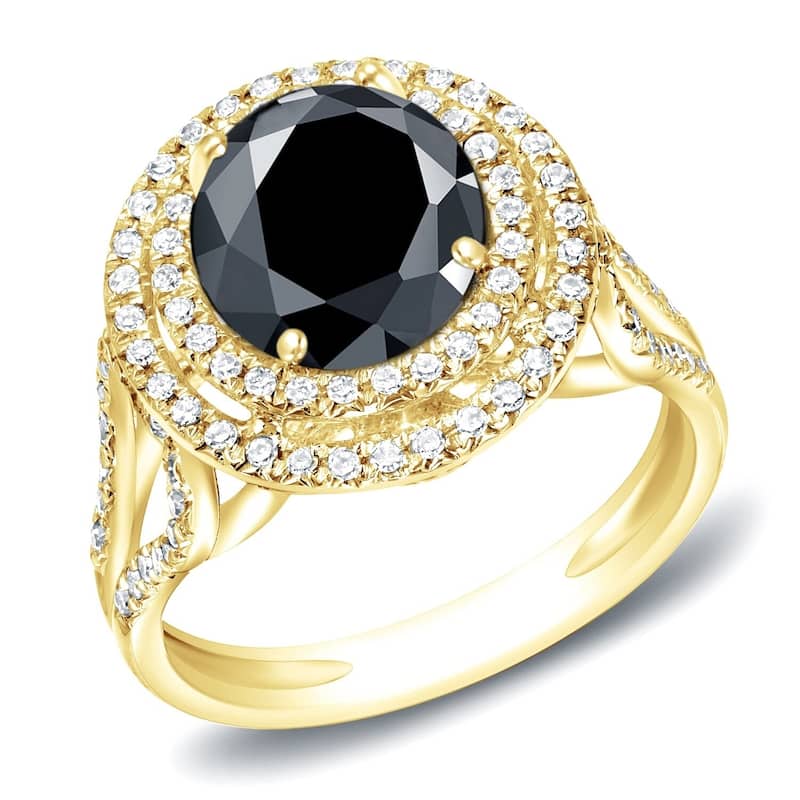 Auriya 14k Gold 2ctw Black Diamond Halo Engagement Ring - Yellow - 4