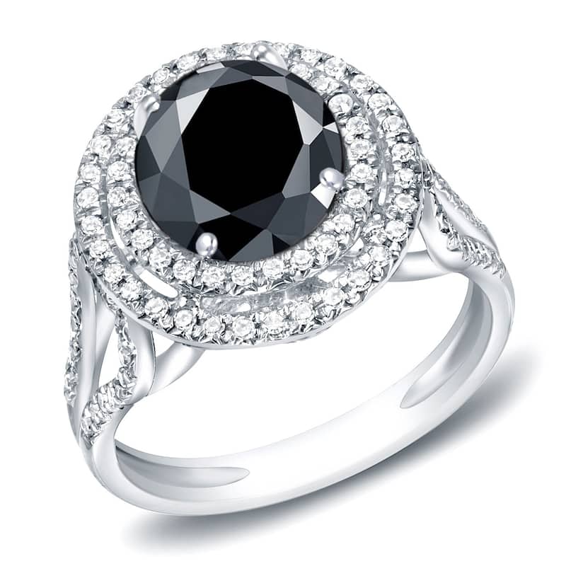 Auriya 14k Gold 2ctw Black Diamond Halo Engagement Ring - White - 4