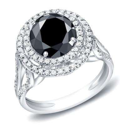 Auriya 14k Gold 2ctw Black Diamond Halo Engagement Ring