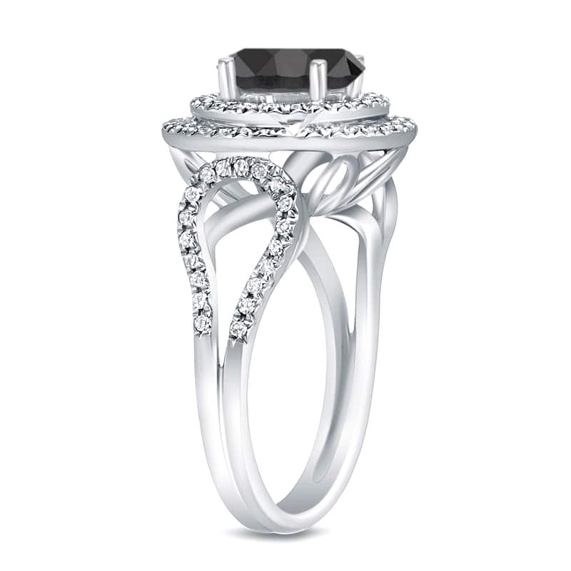 Auriya 14k Gold 2ctw Black Diamond Halo Engagement Ring
