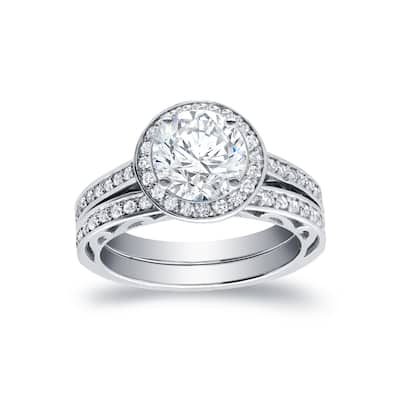 Auriya 14k Gold 1 3/4ctw Halo Diamond Engagement Ring Bridal Set