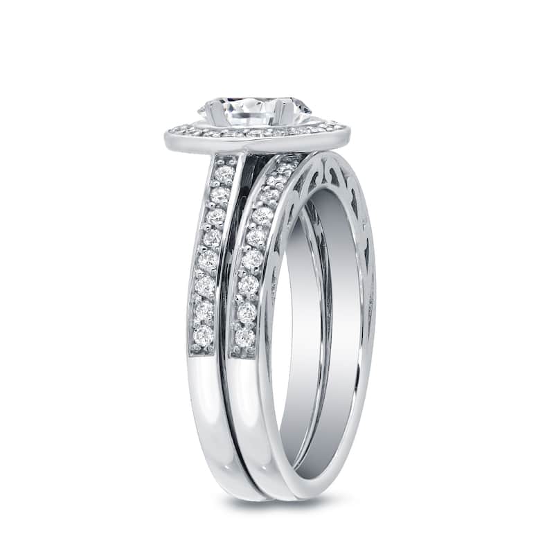 Auriya 14k Gold 1 3/4ctw Halo Diamond Engagement Ring Bridal Set