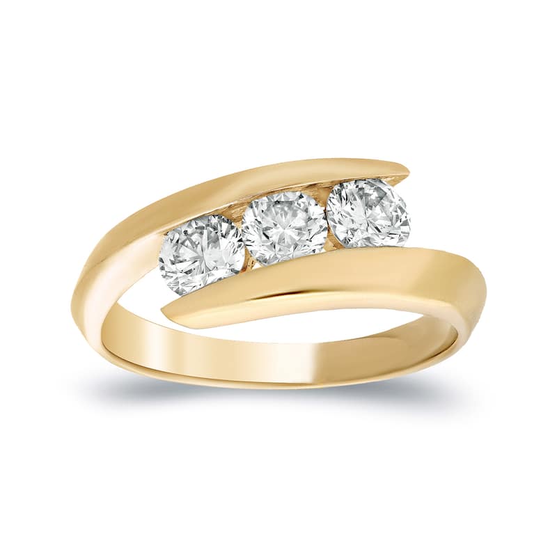 Auriya Contemporary 1ct TDW 3-Stone Bypass Diamond Ring 14k Gold - 6 - Yellow/White/Two-Tone