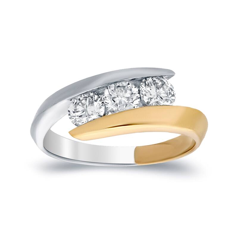 Auriya Contemporary 1ct TDW 3-Stone Bypass Diamond Ring 14k Gold - 6 - White/Two-Tone