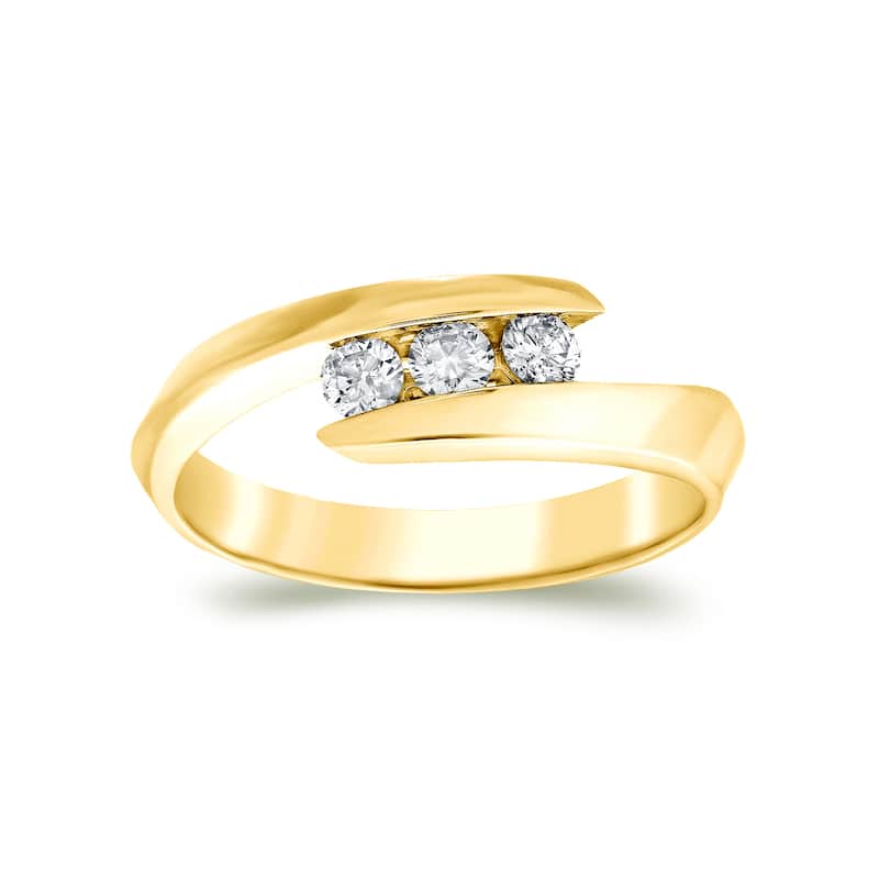 Auriya Modern 3-Stone Bypass 1/4ct TDW Diamond Ring 14k Gold - 6 - Yellow