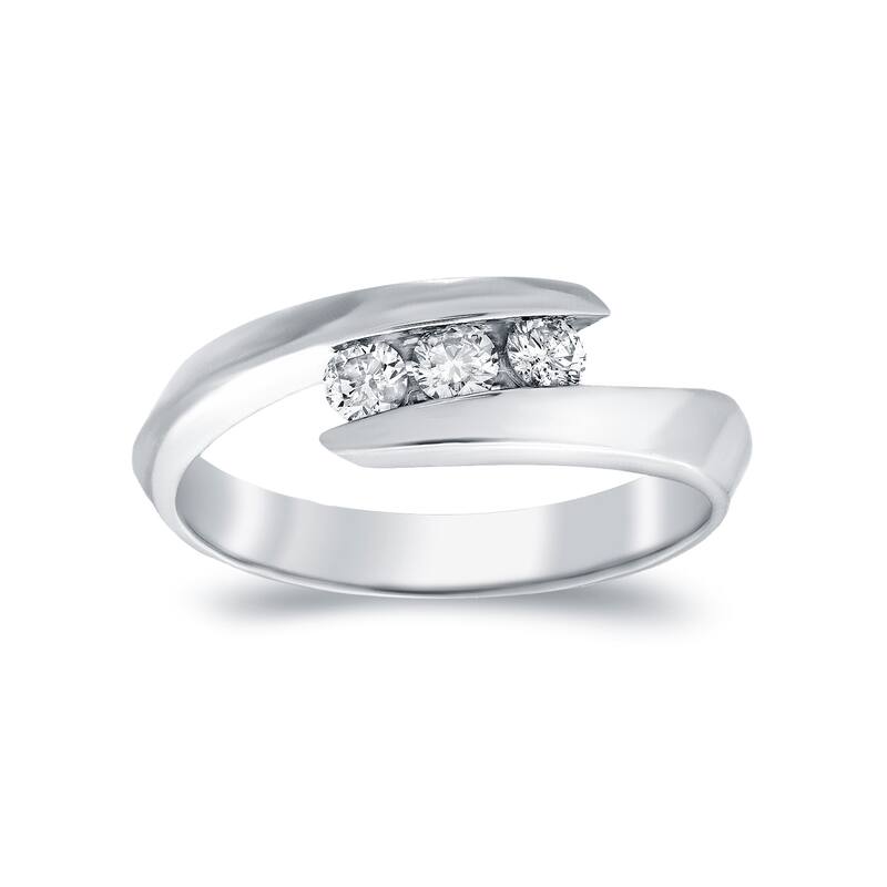 Auriya Modern 3-Stone Bypass 1/4ct TDW Diamond Ring 14k Gold - 6 - White