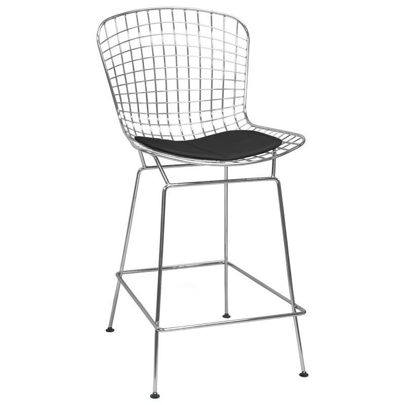 Carbon Loft Flossie Chrome Wire Counter Stool with Faux Leather Interchangeable Seat Pads - Black
