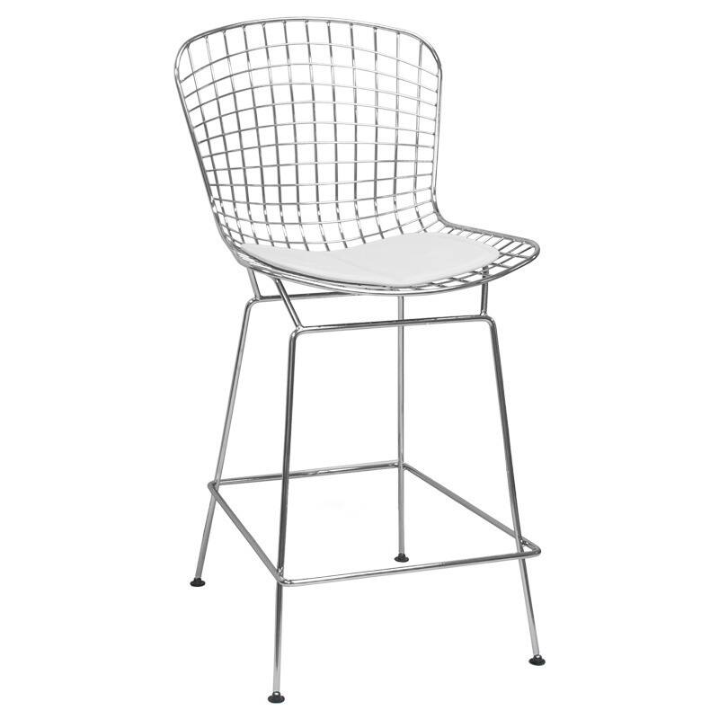 Carbon Loft Flossie Chrome Wire Counter Stool with Faux Leather Interchangeable Seat Pads - White