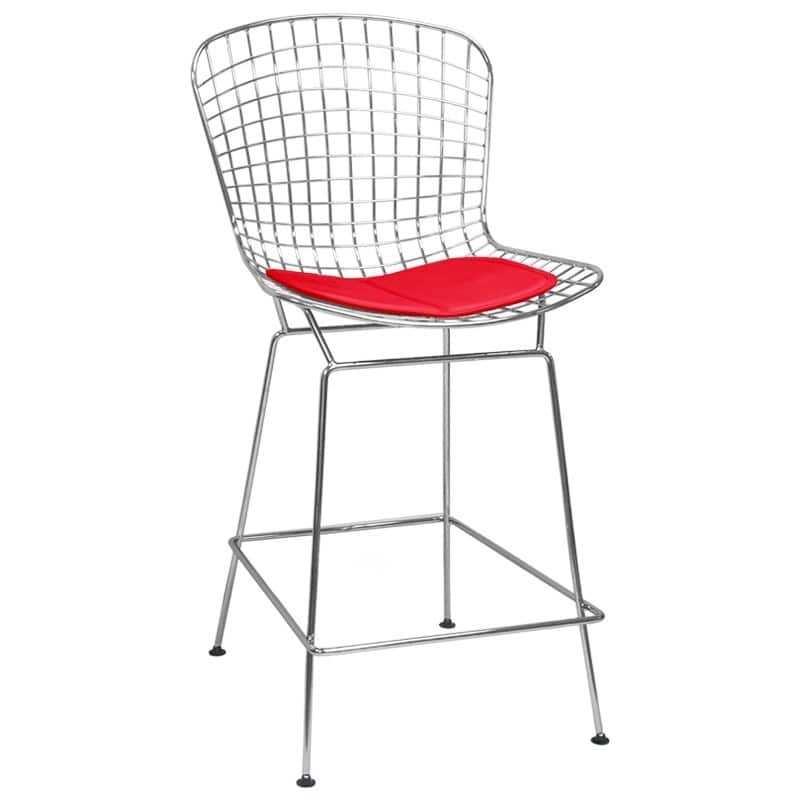 Carbon Loft Flossie Chrome Wire Counter Stool with Faux Leather Interchangeable Seat Pads