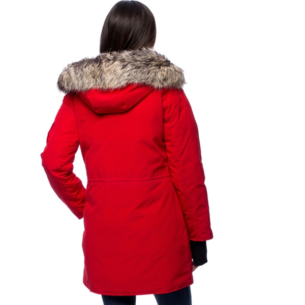 womens red coat with fur hood