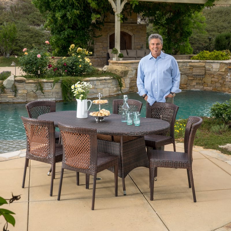 Barnes Outdoor 7-piece Wicker Dining Set by Christopher Knight Home - Brown