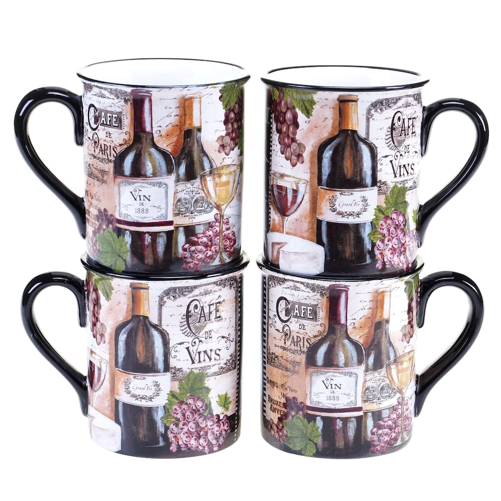 Certified International Grand Vin 16-ounce Mug, 2 Assorted Designs (Set of 4)