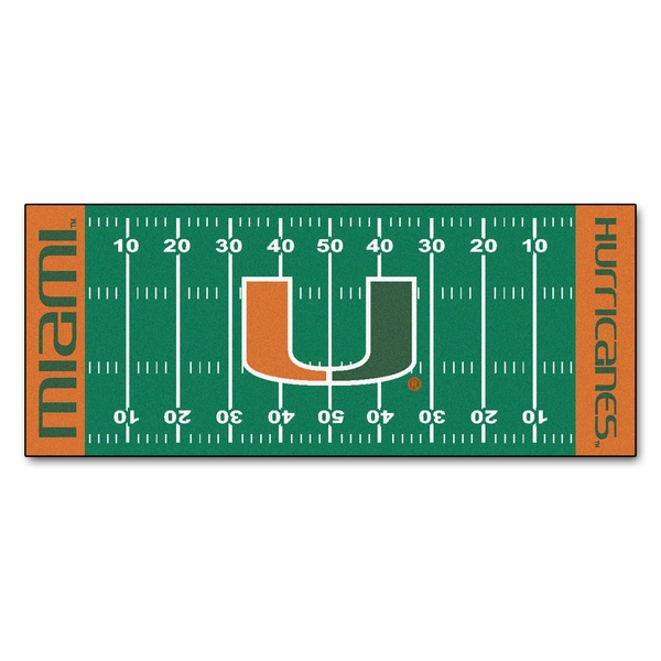 Fanmats Machine made University of Miami Green Nylon Football Field