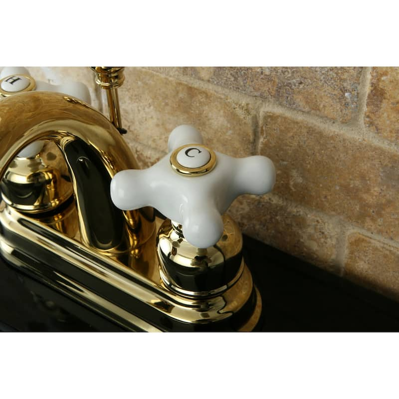 Kingston Brass Classic Polished Brass Double-handle Bathroom Faucet - Yellow - Porcelain Cross Handle