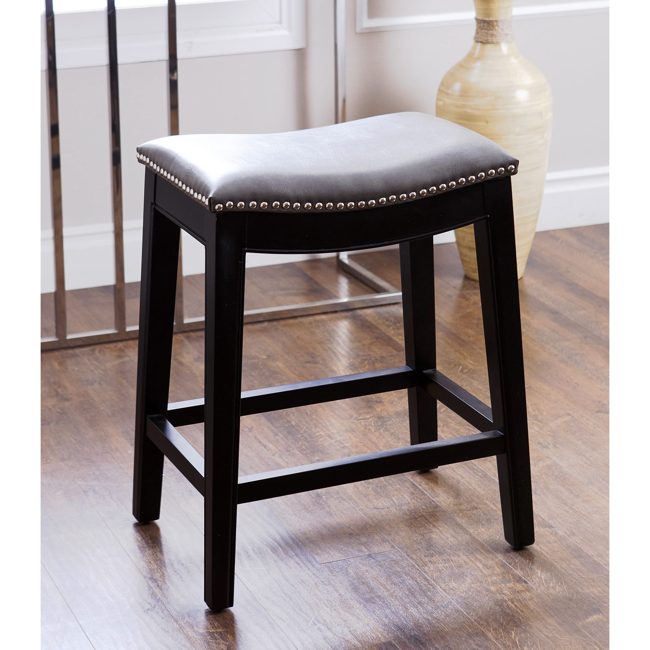 abbyson rivoli grey leather nailhead trim counter stool