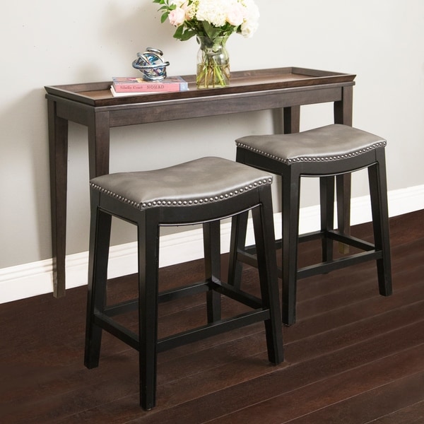 Abbyson Rivoli Grey Leather Nailhead Trim Counter Stool ...