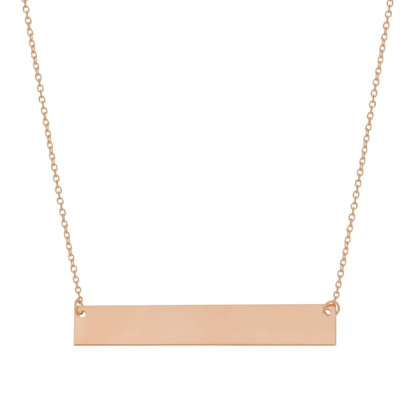 10k or 14k Gold Engraveable Bar Cable Chain Necklace (18 inch) - 10k - Rose