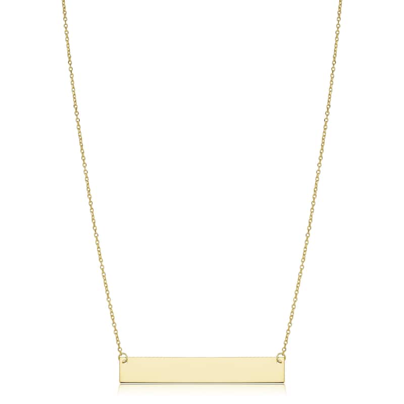 10k or 14k Gold Engraveable Bar Cable Chain Necklace (18 inch)