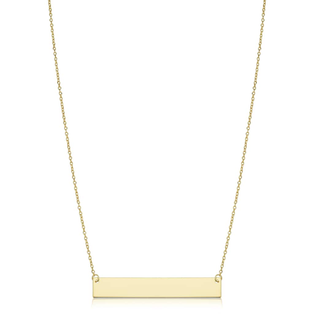 10k or 14k Gold Engraveable Bar Cable Chain Necklace (18 inch)