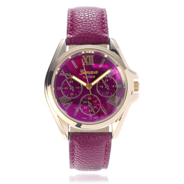 Shop Geneva Platinum Women's Leather Strap Watch Free Shipping On