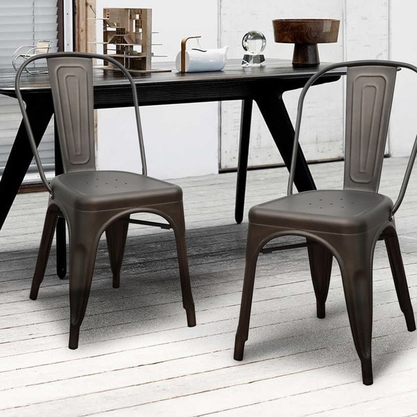 Metal Stackable Industrial Chic Dining Chair (Set of 2)