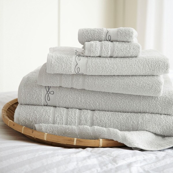 Amrapur Overseas Embroidered Combed Cotton 6 Piece Towel Set - Vintage Ribbon