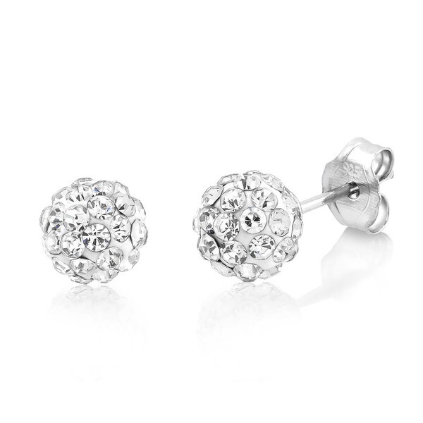 Sterling Silver 6mm Round Crystal Ball Stud Earrings On Sterling Silver 6mm Round Crystal Ball Stud Earrings