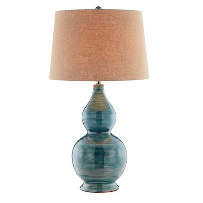 Elk Home Lara Blue With Oatmeal Linen Shade Table Lamp