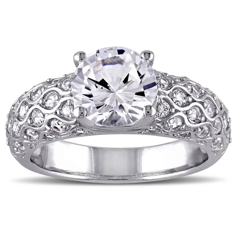 Miadora 10k White Gold Created White Sapphire Engagement Ring - 4.5