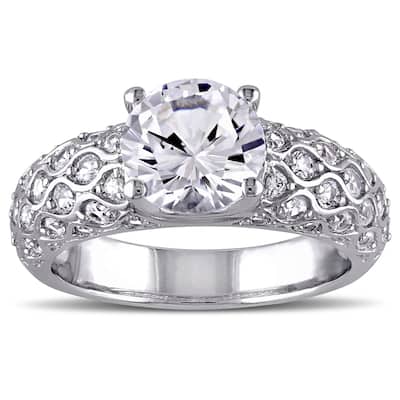 Miadora 10k White Gold Created White Sapphire Engagement Ring