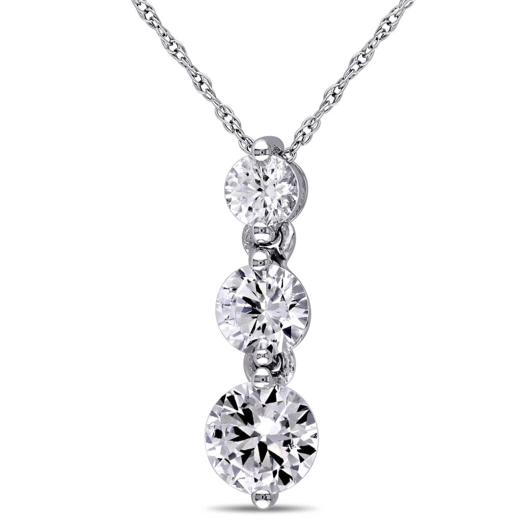 Miadora 10k White Gold Created White Sapphire 3-stone Necklace