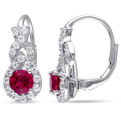Miadora Sterling Silver Created Ruby and Created White Sapphire Earrings