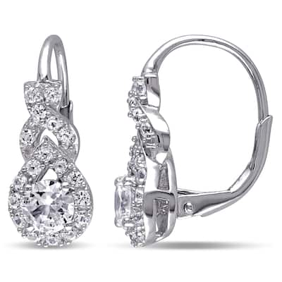 Miadora Sterling Silver Created White Sapphire Earrings