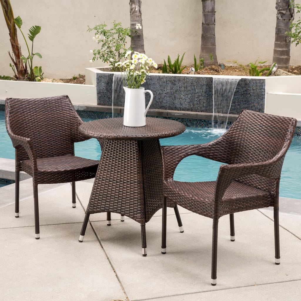 Ceylon Outdoor 3-piece Wicker Bistro Set by Christopher Knight Home
