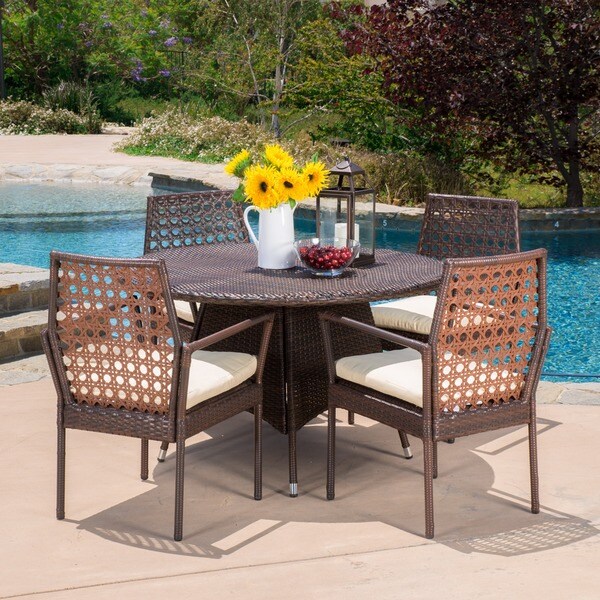 Parry Outdoor 5-piece Wicker Dining Set with Cushions by Christopher Knight Home