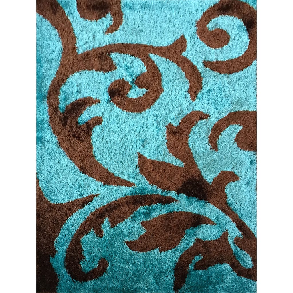 Rug Addiction Hand-tufted Polyester Turquoise and Brown Shag Area Rug - 5' x 7'