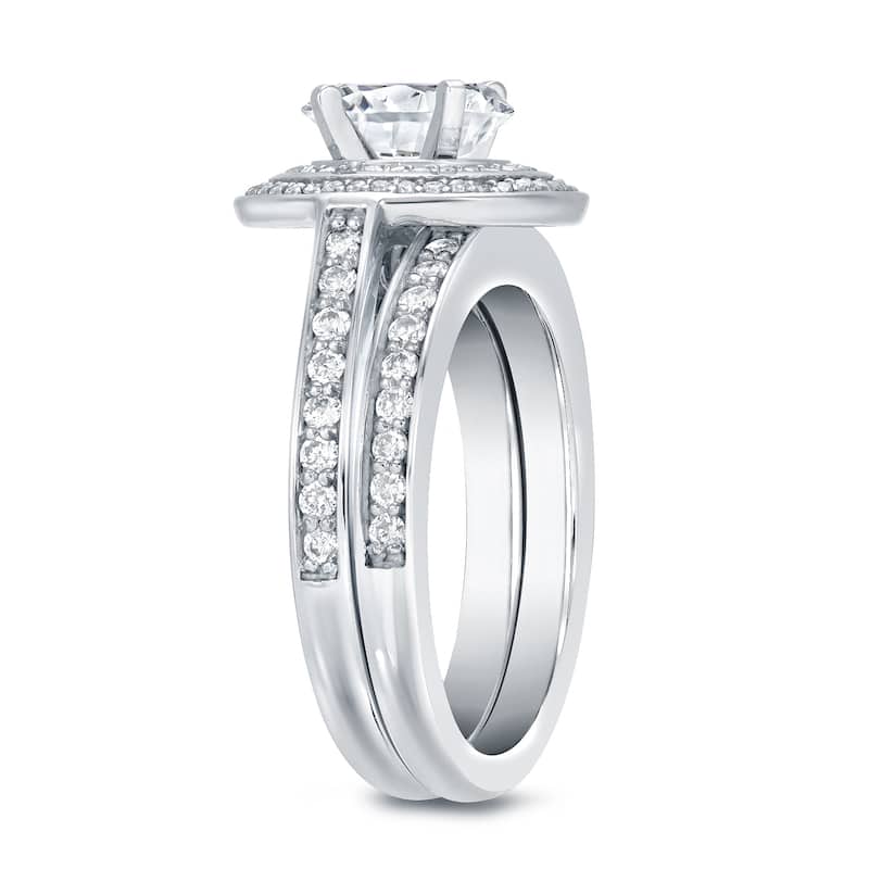 Auriya 14k Gold 2 carat TW Double Halo Diamond Engagement Ring Set