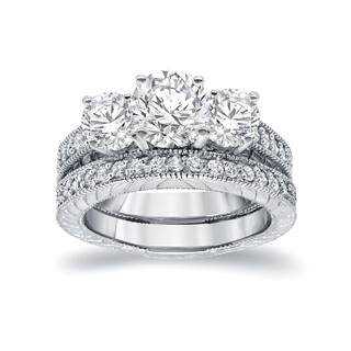 3 Stone Bridal Sets Wedding Ring For Less Auriya 14k White Gold 1 2ct Certified 3 Stone Filigree Bridal Ring Set