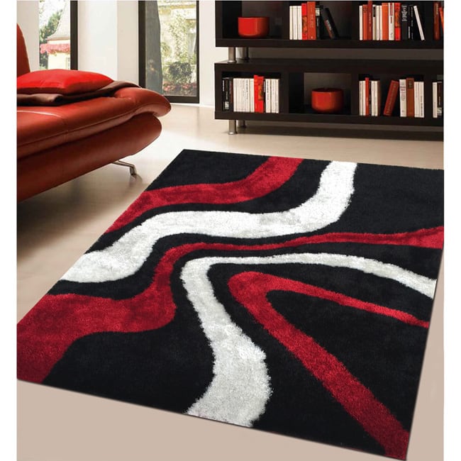 Rug Addiction Hand-tufted Polyester Red and Black Shag Area Rug - 5' x 7'